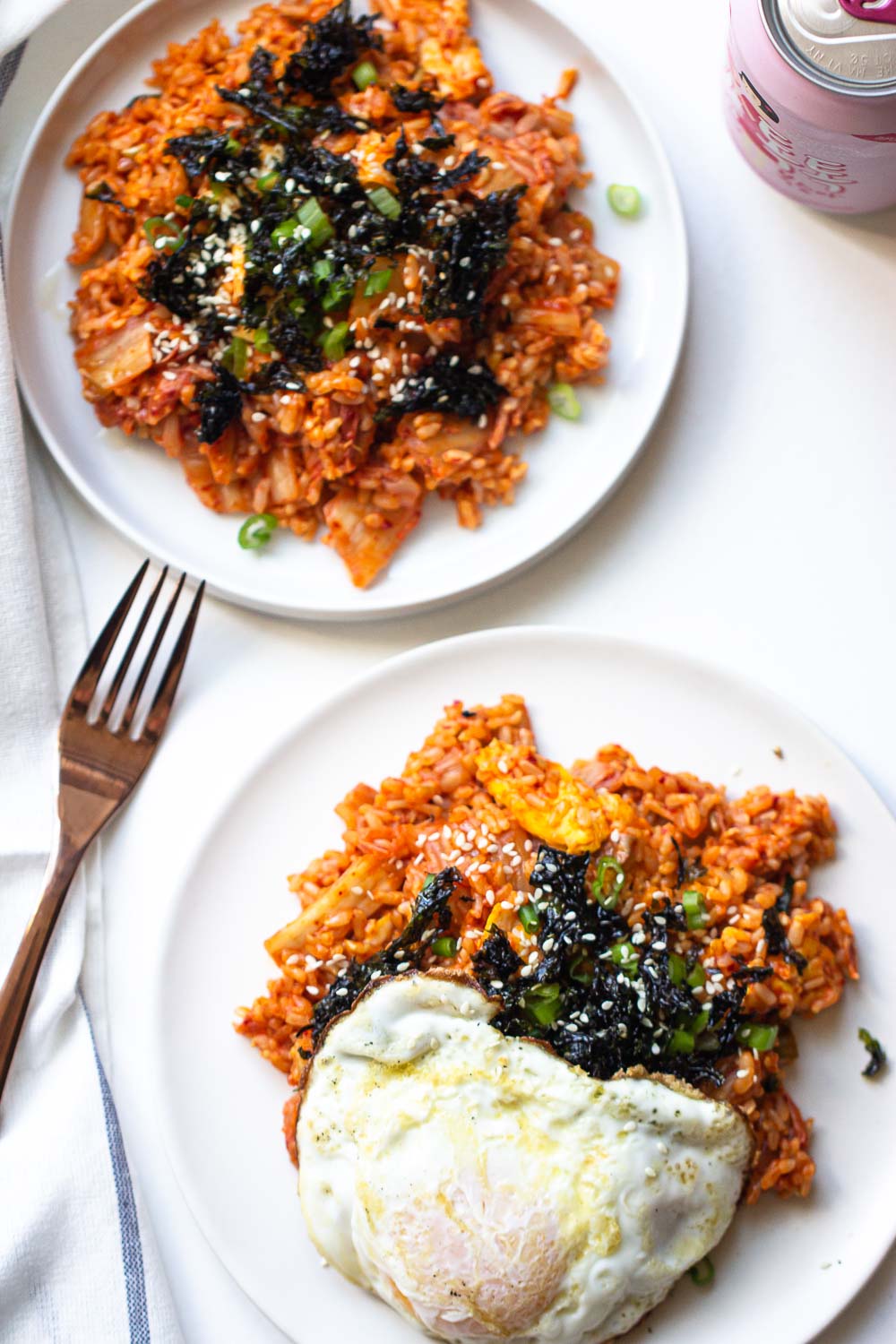 This Kimchi Fried Rice is so easy to make and a great way to use up your day-old rice. Make it a low-carb option with cauliflower rice for a healthy vegan dinner side. 