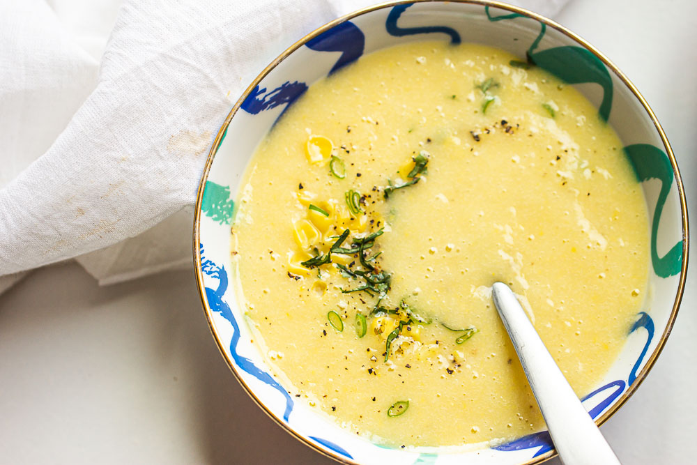 This thick, potato-studded corn chowder is perfect on a cold winter night or to satisfy your summer soup cravings. It is a simple recipe, rich, creamy and velvety smooth. It has been a family favorite for years!