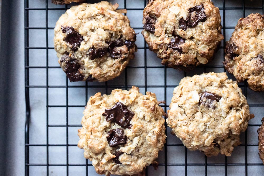 These wheat germ chocolate chip cookies are filled with oats, wheat germ, and chocolate. Perfect for an easy breakfast on the go or as an afternoon energy-boosting snack. And they taste fantastic!