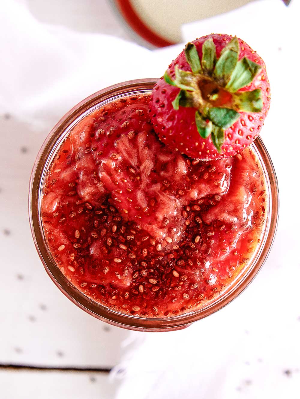 Strawberry Chia Jam is the perfect, sweet, and fresh addition to your toast, bagel, or muffin. Of course, it’s delicious all on its own but, definitely will do a great job of jazzing up other foods as well. Chia seeds add a delicious and healthy aspect to this delightfully easy spread.