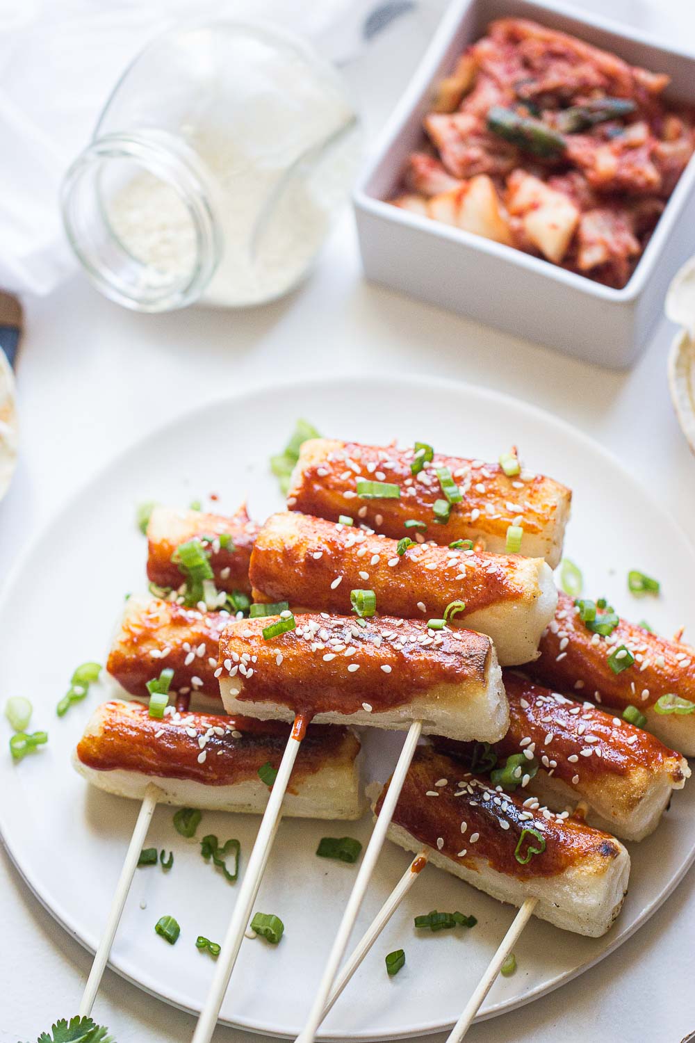 This grilled tteokbokki is a popular Korean street food that comes in the form of a sweet and chewy rice cake. A delicious Asian sauce soaks these rice cakes (or more appropriately, rolls) once they’ve been grilled to perfection. These spicy, Korean rice cakes are usually about the size of a thumb and have the perfect light crisp on the outside with a delightfully chewy center.