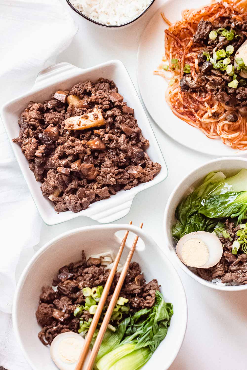 Taiwanese Style meat sauce slowly braised in soy sauce then topped with steamed rice