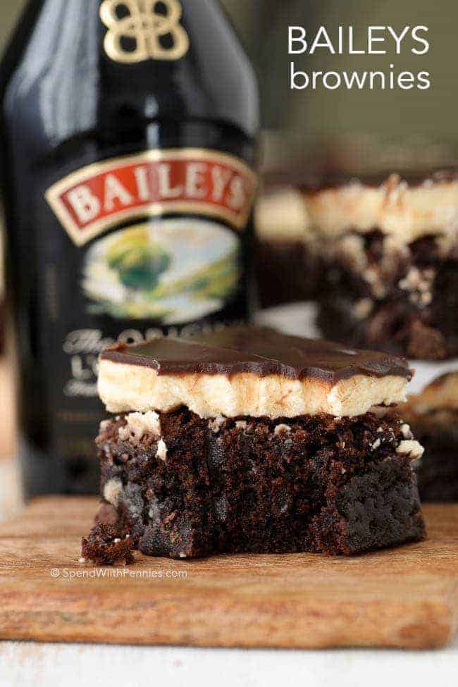 Rich fudgy brownies with a fluffy buttery Baileys Irish Cream frosting and topped with a rich boozy Baileys chocolate ganache.  These are definitely the best brownies we’ve ever had! Click here for the recipe.