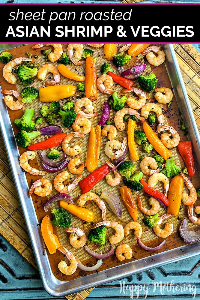 An easy roasted Asian shrimp and vegetable sheet pan dinner that can be served with rice or on its own.