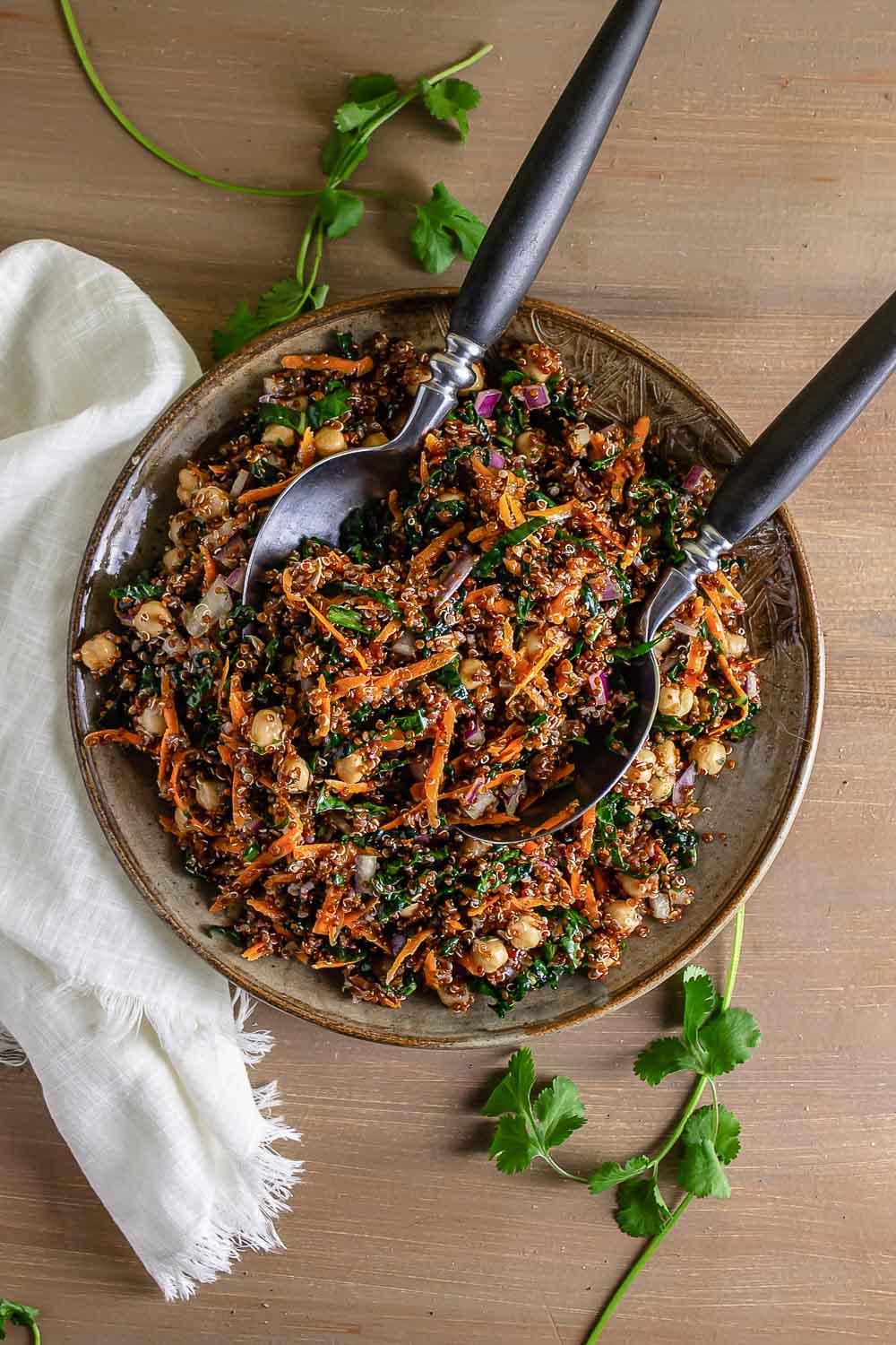 Quinoa Chickpea Salad with Cilantro Dressing. A fresh vegetarian salad loaded with protein, fiber, and flavorful combination.